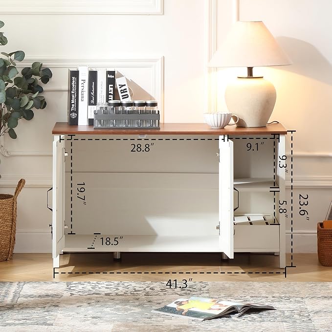 41.3'' Cat Litter Enclosure,Adjustable Shelf for Dog Proof and Storage,Locks Added for Cat, Litter Collector,Small Indoor Cat House,Antique White-PawvioPets