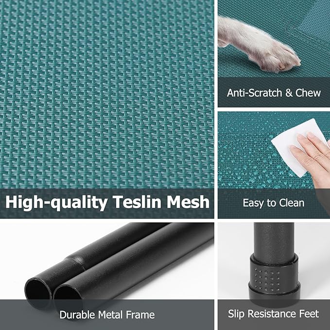 Elevated Dog Bed for Outdoor, Medium Raised Dogs Cot for Training, Cooling Pet Beds with Washable Mesh, Indestructible Lifted Platform for Outside Camping, 35 inch Green-PawvioPets