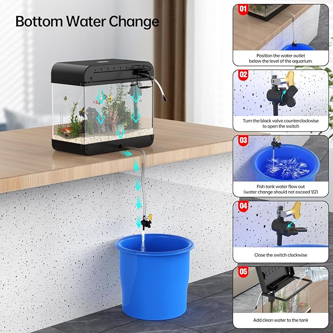 Fish Tank Aquarium 6.3 Gallon Fish Bowl with Music Humidifier 7 Color Auto-Looping Light Adjustable Quiet Pump, Temperature Display, Bottom Water Changer, HD Float Glass, Leak-Proof Thickened Base-PawvioPets