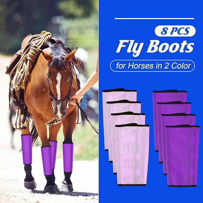 8 Pcs Mesh Fly Boots for Horse Breathable Mesh Horse Boots Protective Horse Leg Wraps Horse Leggings for Preventing Flies and Mosquitoes Bites (Light Pink, Dark Pink)-PawvioPets