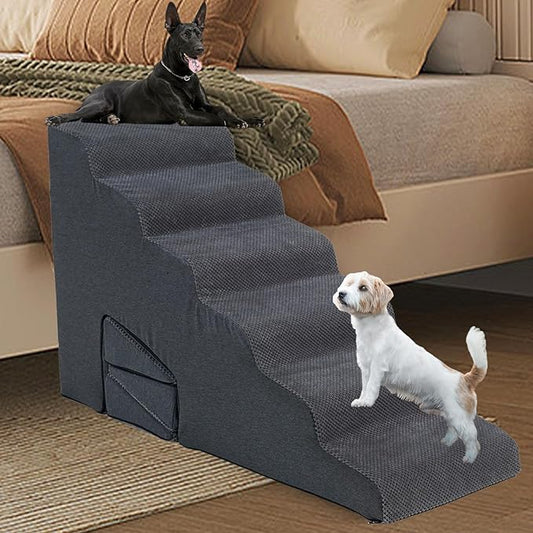 Dog Stairs & Steps Ramps for High Beds 30 inches High Tall, LitaiL 6 Step Pet Stairs Steps for Small Large Dogs, Non-Slip Dog Ramps with 3 Pack Ramps for Staircase-PawvioPets