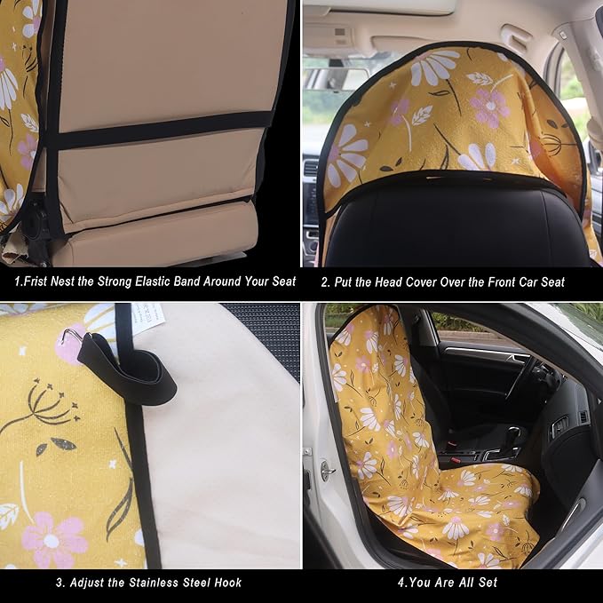Car Seat Cover Protector Front Seats,for Gym Workout,Running,Swimming,Beach and Hiking,Waterproof Sweat Towel Bucket Seat Covers for Cars SUV Trucks (Chamomile and Yellow, 2Pcs)-PawvioPets