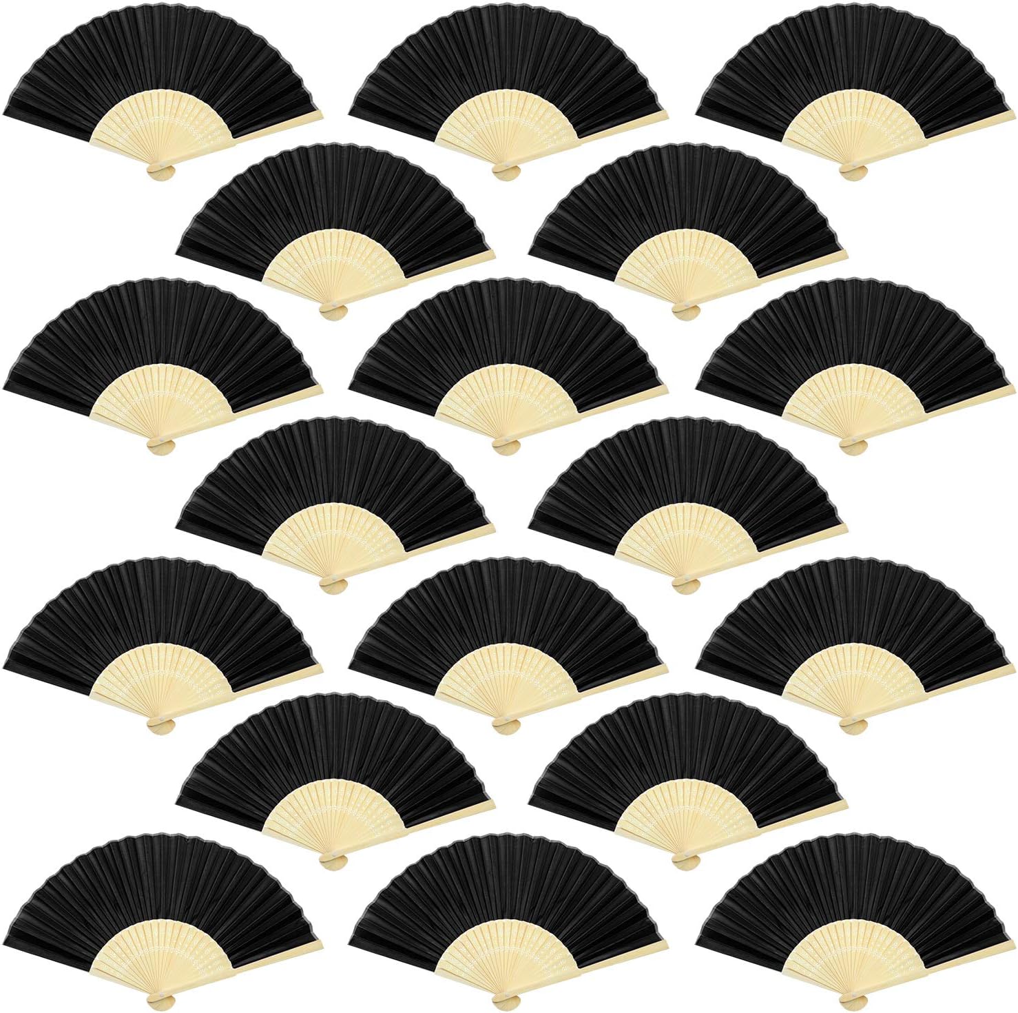 Aneco 18 Piece Black Handheld Fans - Bamboo Folding Fans for Wedding Decoration, Church Wedding Gifts, Party Favors, DIY Decoration
