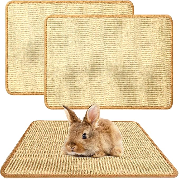 2PCS Rabbit Scratch Mat Natural Bunny Scratching Pad Claws and Teeth Care Rabbit Mats for Cages Chew Toys for Bunny Pet Cage Bedding for Biting Sleeping Nesting, 24x16-PawvioPets