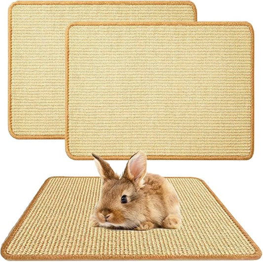 2PCS Rabbit Scratch Mat Natural Bunny Scratching Pad Claws and Teeth Care Rabbit Mats for Cages Chew Toys for Bunny Pet Cage Bedding for Biting Sleeping Nesting, 24x16-PawvioPets