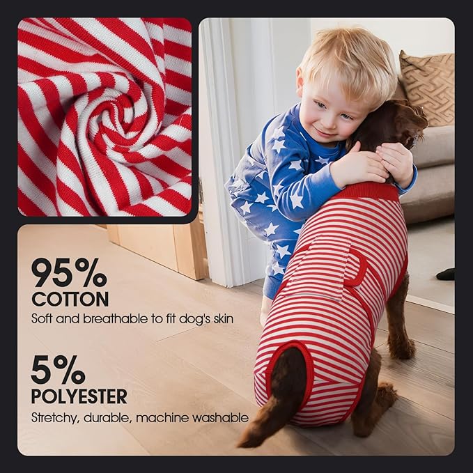 FUAMEY Dog Recovery Suit Male,Dogs Surgery Neuter Suits Puppy Spay Shirts for Female Protect Dog's Skin Anti Licking Abdominal Wounds Doggie Onesie Pet Bodysuit Alternative to Cone Red Stripes XL-PawvioPets