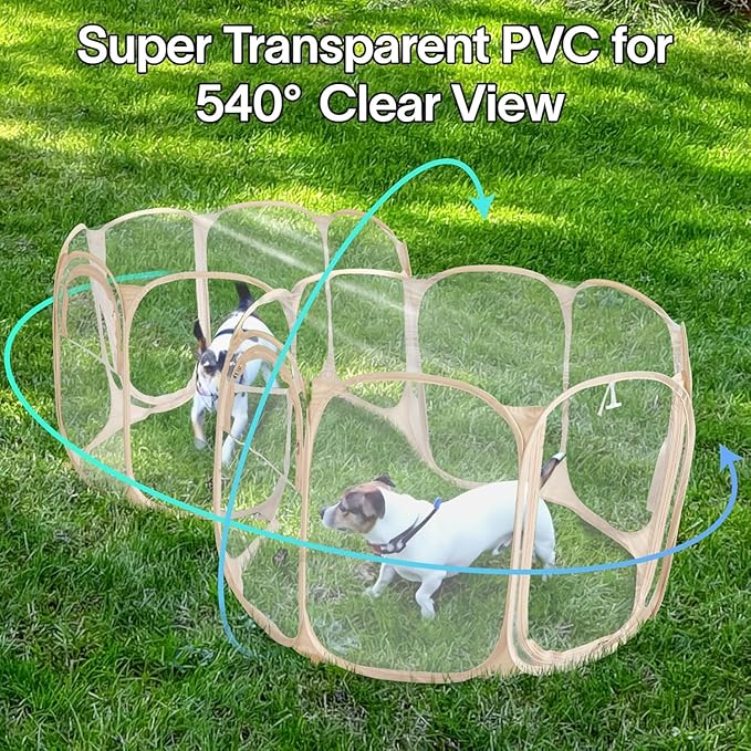 Cold Resistant Cat Playpen PVC Dog Playpen - Portable & Foldable Indoor Outdoor Puppy Playpen - Insulated 2-Room Dog TentCrate Cage Kennel, Playpen for Kitten, Small Animals Play Pen-PawvioPets
