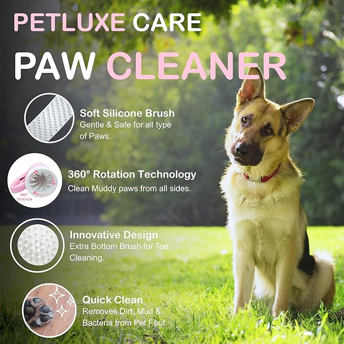 Dog Paw Cleaner for Small & Medium Dogs – Portable Paw Washer Cup with Soft Silicone Brush, Towel & Moisturizing Balm – Gently Cleans Muddy Paws After Walks (Pink, Medium)-PawvioPets