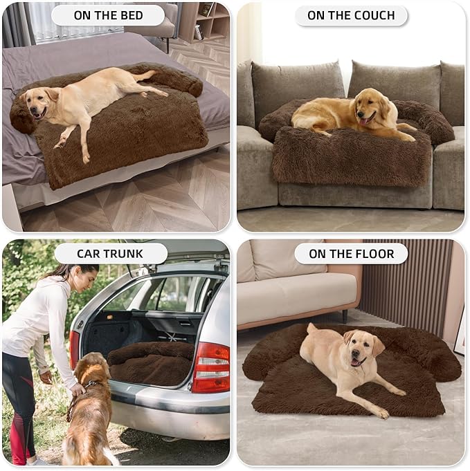 GGIB Calming Dog Bed Fluffy Plush Dog Mat for Furniture Protector with Removable Washable Cover for Large Medium Small Dogs and Cats (Extra Large (53x39.3x6), Coffee)-PawvioPets