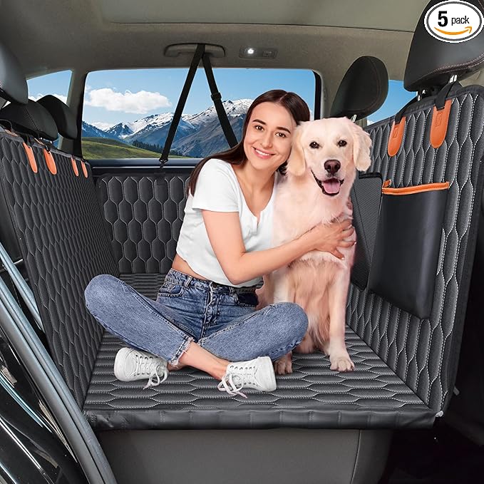 Back Seat Extender for Dogs-Supports 400lb,Waterproof Dog Car Seat Cover Hard Bottom-Detachable,600D Heavy Duty Scratch Proof Nonslip Soft,Dog Hammock for Car,SUVs-PawvioPets