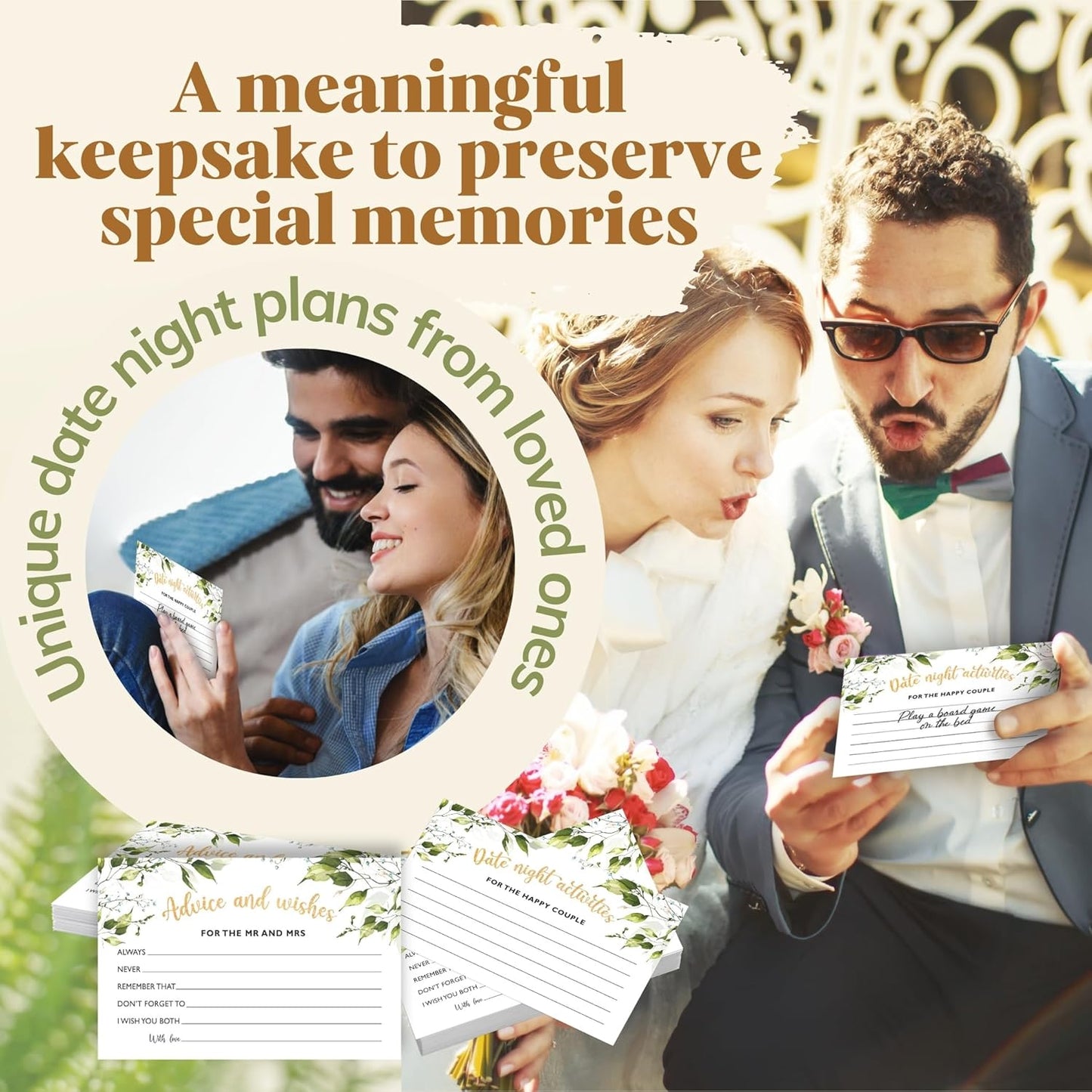 Advice and Wishes for The Mr and Mrs - 50 Wedding Advice Cards for Bridal Shower Decorations, Bridal Shower Advice Cards for Bride and Groom, Bridal Shower Games Advice and Well Wishes Cards