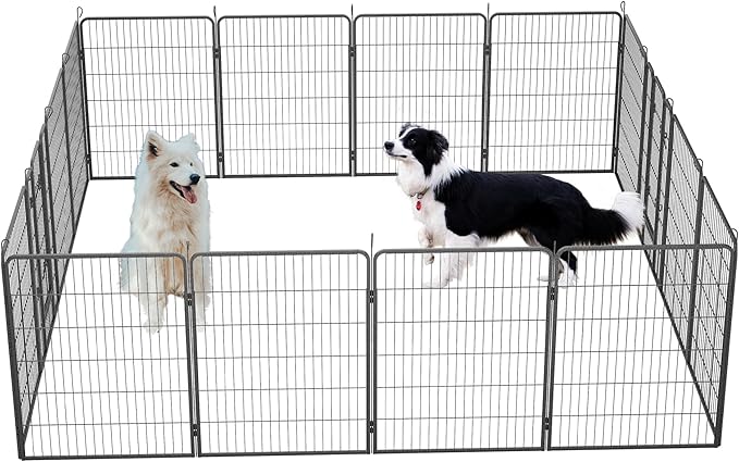Dog Playpen, Outdoor Dog Fence, 16 Panels, 40" H Dog Pen for Medium/Small Dogs, Heavy Duty Metal Pet Fence with Gate, Portable Dog Fence for RV Camping and Yard (Black)-PawvioPets