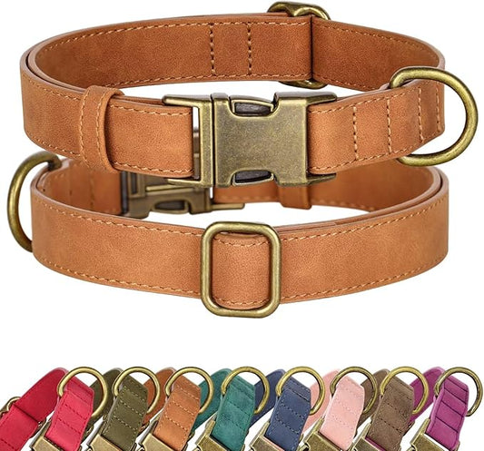 Didog Soft PU Leather Dog Collar, Stylish Quick Released Dog Collars for Medium Dogs, Easy Clean Adjustable Pet Collar for Daily Walking, Light Brown, M Fit 13-21" Neck-PawvioPets