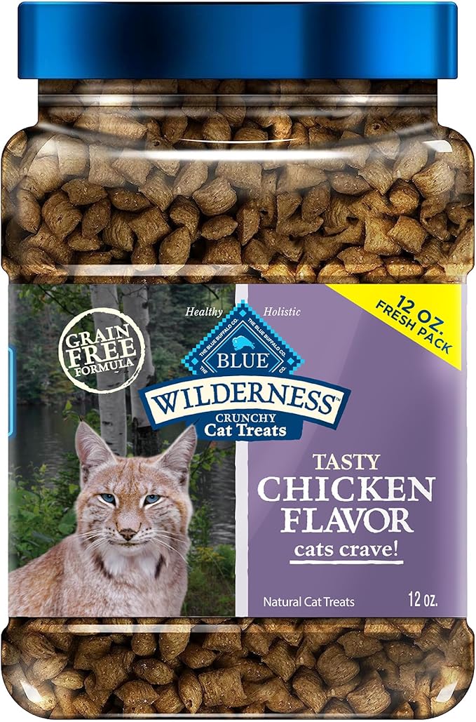 Blue Buffalo Wilderness Crunchy Cat Treats, Grain-Free Treats for Cats Made with Natural Ingredients, Great for Training, Tasty Chicken Flavor, 12-oz. Tub-PawvioPets
