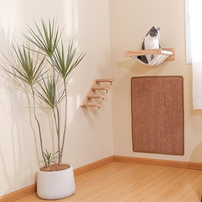 FUKUMARU Cat Scratcher Mat, 23.6 X 31.5 Inch Natural Sisal Cat Scratch Mats, Horizontal Cat Floor Scratching Pad Rug, Protect Carpets and Sofas Brown-PawvioPets