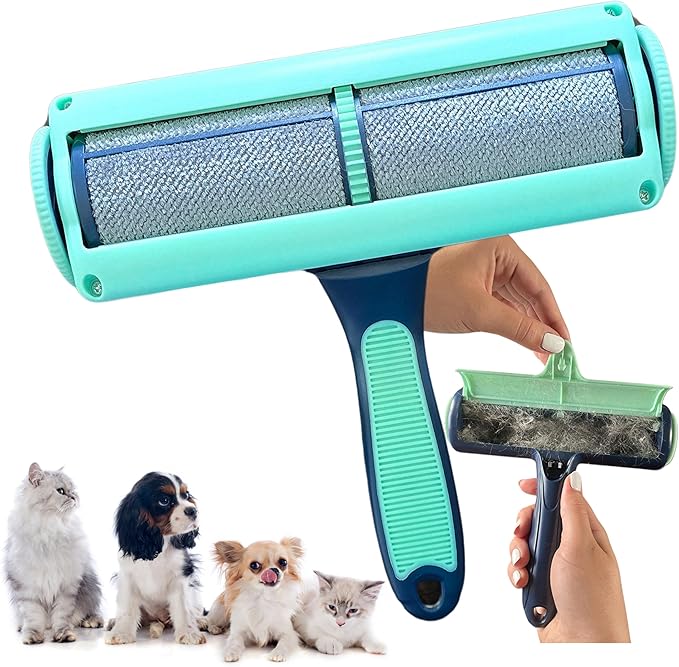 Reusable Pet Hair Remover-Lint Roller for Couch, Furniture, Carpet, Clothing and Bedding, Eco-Friendly Cat and Dog Hair Remover, Portable Pet Hair Removal Tool in Mint Green-PawvioPets