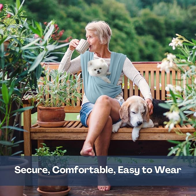 Dog Carriers for Small Dogs, Front Facing Dog Sling Carrier, Hands Free Cat Carrier, Size Adjustable, Reducing Back Pain, Premium Cotton, Safe and Soft Dog Carrier (Plus, Baby Blue)-PawvioPets