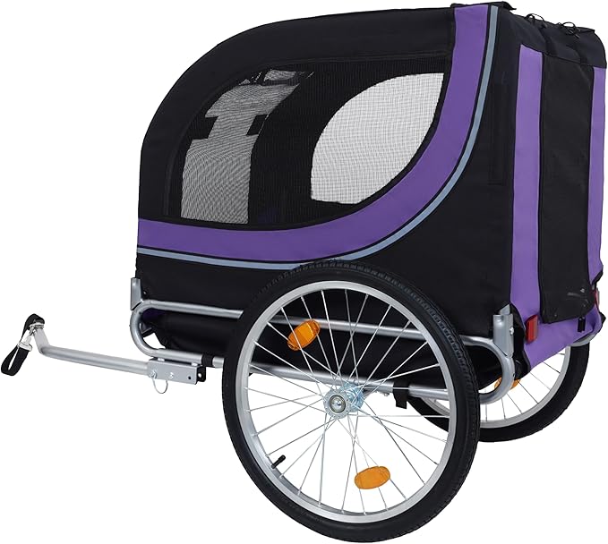 Blue-Grey Large Folding Bike Trailer for Dogs – Heavy-Duty Steel Frame, 66LB Capacity Pet Carrier for All-Terrain Cycling, Jogging & Camping Adventures!-PawvioPets