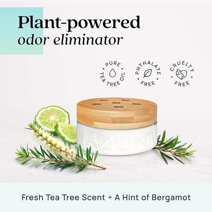 Azuna Air Freshener & Odor Eliminator for Strong Odor | 1 Room Kit Includes (1) Empty Luxe Glass Jar & 8oz Refill with Tea Tree Essential Oil Gel | Amalfi Breeze | Last 60-90 Days-PawvioPets