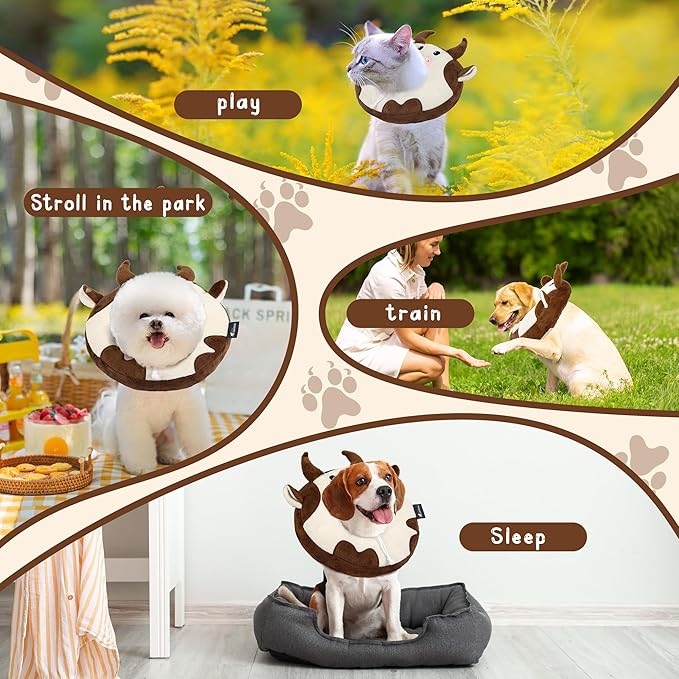 Adjustable Cat Collar Soft to Stop Licking After Surgery for Kitten, Alternative to Cone of Shame, Donut Cone for Cats, Pet Elizabethan Collar (Cow, Medium)-PawvioPets