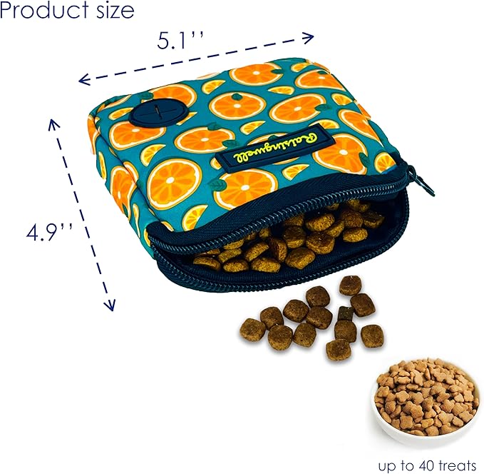 Dog Treat Pouch for Pet Walking and Training with Clicker Poop Bags Small Fanny Zipper Pack Holder for Puppy Snack Dispenser Kit for Leash and Outdoor Use (Fruit Orange)-PawvioPets