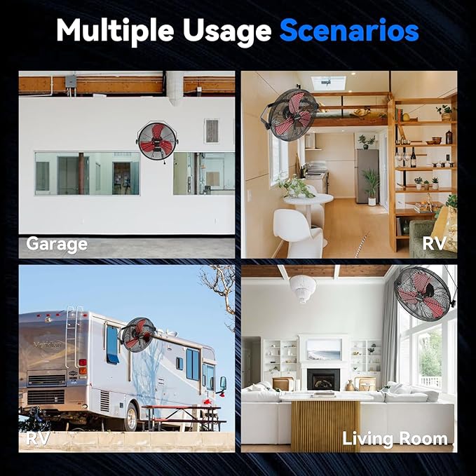 4580 CFM 18 inch High Velocity Wall Mounted Fan, 3-Speed Metal Fan with Sealed Motor, 360 Degree Tliting Heavy Duty Wall Fan for Patio, Barn, Garage, and Gazebo - UL listed-PawvioPets