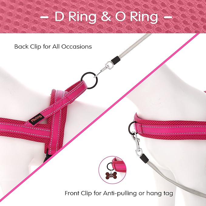 Didog No Pull Dog Harness with Soft Mesh Padded,Reflective & Quick Fit Light Weight Dog Strap Vest Harness,Easy for Walking Training (S:Chest 18-22", Mesh-Hot Pink)-PawvioPets