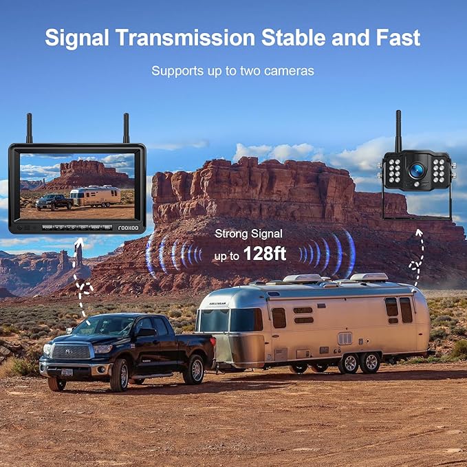 Fookoo HD 1080P 7-inch Wireless Backup Camera for Furrion RV, 7" Split Screen Monitor Plug-Play Easy Setup Rear View Camera DIY Guide Lines Waterproof for Truck RV Trailer Camper Motorhome - DW70101-PawvioPets