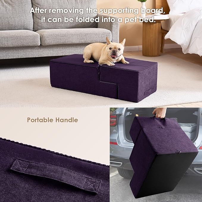 EHEYCIGA Dog Stairs for Bed 20" H, 4-Step Extra Wide Dog Steps for High Bed, Pet Steps for Small Dogs and Cats, Non-Slip Balanced Pet Ramp Indoor, Purple-PawvioPets