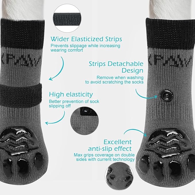 EXPAWLORER Anti-Slip Dog Socks,Dog Boots&Paw Protectors to Prevent Licking,Dog Shoes for Hot/Cold Pavement, Double Sides Non-Skid Traction Control on Hardwood Floor for Senior Dogs-PawvioPets