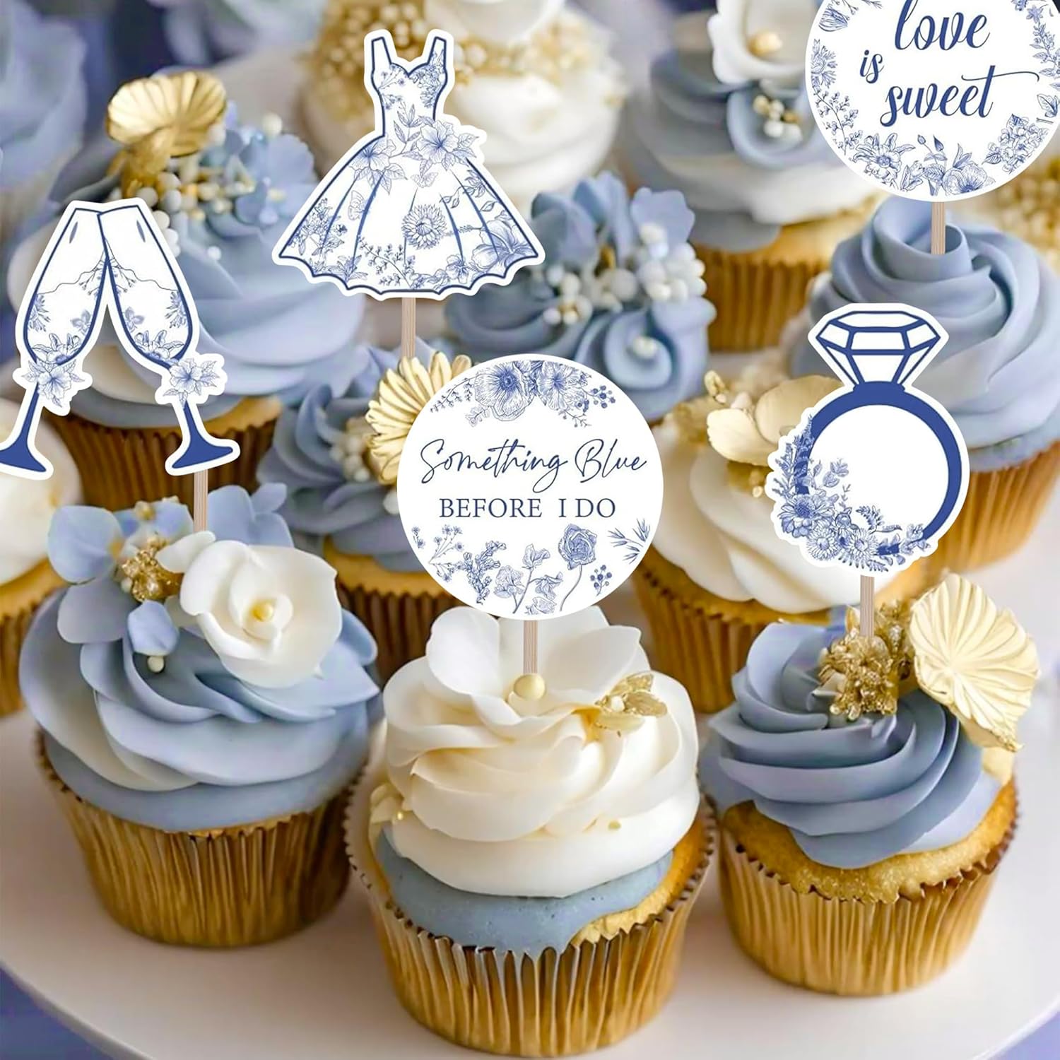 20PCS Something Blue Before I Do cupcake toppers,Something Blue Before I Do Bridal Shower Decorations Cake Topper for Bridal Shower Bachelorette Wedding Engagement Party