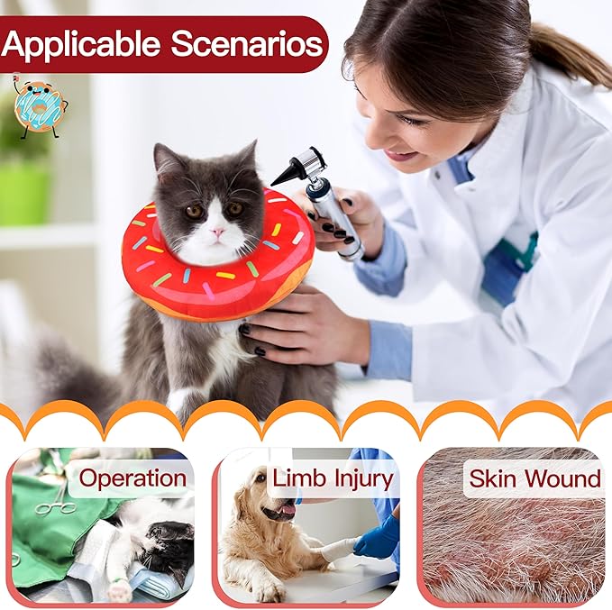 Cat Cone Collar Soft, Cute Cat Donut Collar After Surgery, Adjustable Kitten Recovery Cones to Stop Licking, Lightweight Neck Elizabethan Collars for Cats Kittens (Red, Medium)-PawvioPets