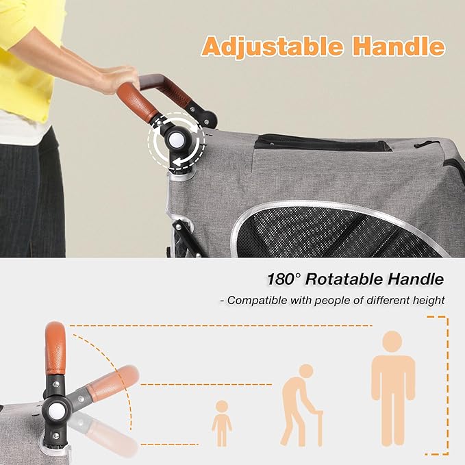 4 Wheel Pet Stroller with Storage Basket - Foldable & Breathable with Mesh Skylight, Large Dog Stroller with Adjustable Handle - Ideal for Travel and Walking with Medium to Large Dogs, Up to 120 lbs-PawvioPets