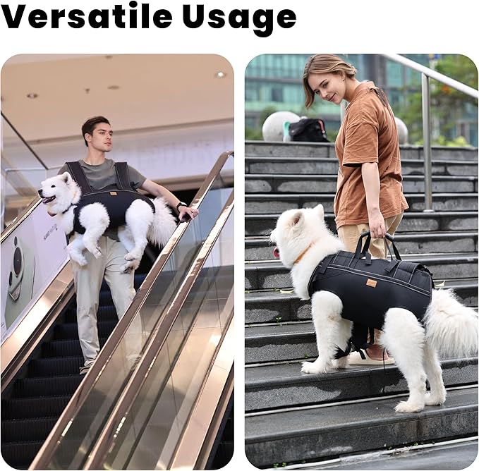Dog Lift Harness Backpack Carrier for Large Dogs, Full Body Sling with Handle, Dog Harness for Joint Injuries, Arthritis, Ideal for Stairs, Elderly Dogs (Black X-Large 29-50 LBS)-PawvioPets