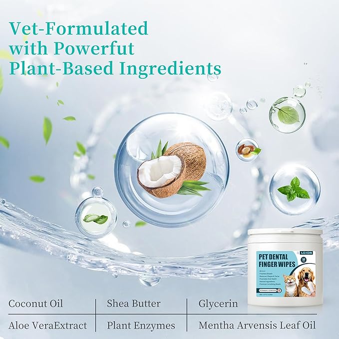 Dog Teeth Cleaning Wipes, Cat & Dog Toothbrush Brushing Kit, Dog Tooth Finger Dental Wipes to Remove Tartar & Plaque, Plant-Based Care Disposable Pet Wipes (50 Count, Uncented)-PawvioPets