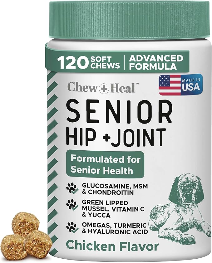 Glucosamine for Dogs Hip and Joint Supplement - 120 Senior Dogs Mobility Soft Chews - Made with Glucosamine, MSM, Chondroitin, Green Lipped Mussels and More - Made in The USA-PawvioPets