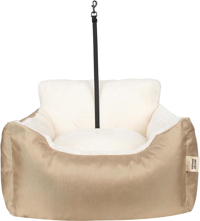 Best Pet Supplies Dog Pet Booster Seat, Dog Car Seats for Small Dogs & Medium Dogs, Soft Plush Cushion with Comfortable Bedding, Secure Straps, and Tall Pillow, Brown-PawvioPets