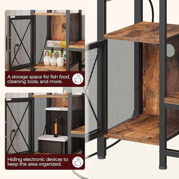 20-37 Gallon Fish Tank Stand, Aquarium Stand with Power Outlet and Storage Cabinet, Heavy Duty Tank Stand Suitable for Turtle Tank, Reptile Terrarium, for Home Office, Rustic Brown FTHR40E01-PawvioPets