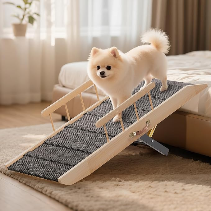 Dog Ramp for Bed Couch, Pet Ramp for Small Medium Old Dogs Cats with 10 Adjustable Heights from 5.91" to 19.69", 47" Long Portable Non-Slip Dog Bed Ramp for High Bed, Couch, Hold up to 200 LBS-PawvioPets