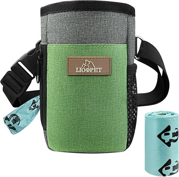 Dog Treat Pouch Training Behavior Aid, Dog Treat Training Bag for Dog Walks Outdoor Activities Travel, Built-in Poop Bag Dispenser 3 Ways to Wear-PawvioPets