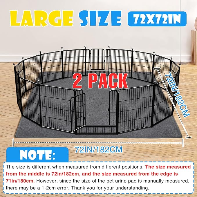 2 Pack Extra Large Washable Pee Pads for Dogs 72"x72" Reusable Dog Mat for Floor Non-Slip Waterproof Pee Pads for Dogs Fast Absorbent Pet Whelping Pads Puppy Playpen Mat for Incontinence, Housebreak-PawvioPets