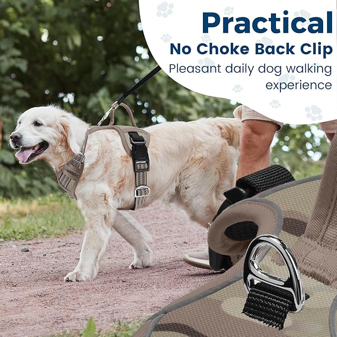 Funfox Dog Harness No Pull, Adjustable Pet Vest Harness, Super Soft Material with Vertical Handle Easy Control, Reflective Night Walking, 2 Leash Clips for XLarge Dogs, Camo Brown, XL-PawvioPets
