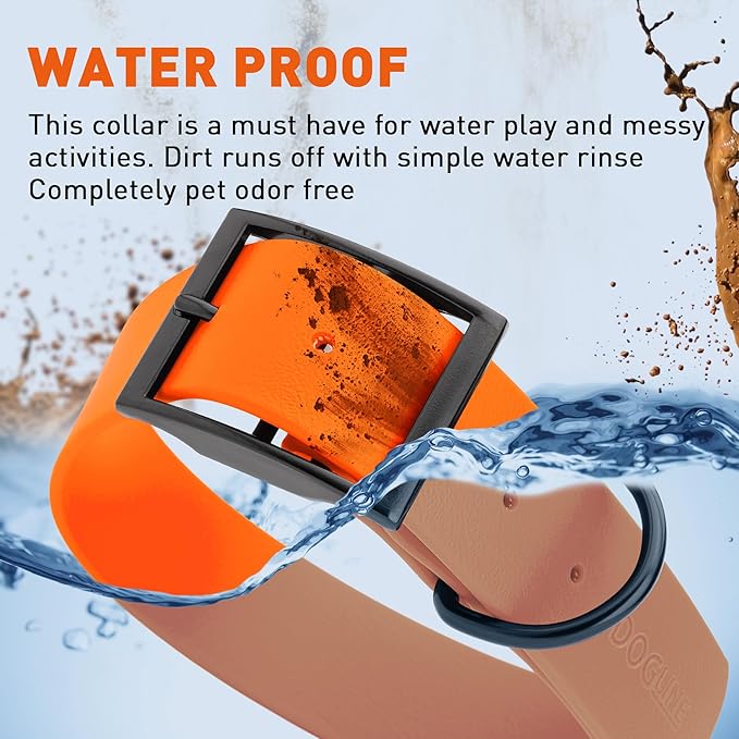 Dogline Biothane Waterproof Dog Collar Strong Coated Nylon Webbing with Black Hardware Odor- Proof for Easy Care Easy to Clean High Performance Fits Small Medium or Large Dogs, Hunter Orange-PawvioPets