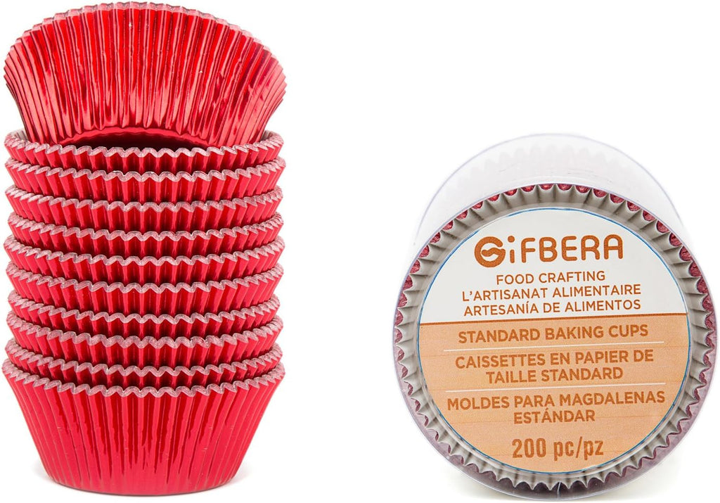 Gifbera Standard Red Foil Cupcake Liners Wrappers Baking Cups for Birthday Wedding Holiday Party, 200-Count (Red)