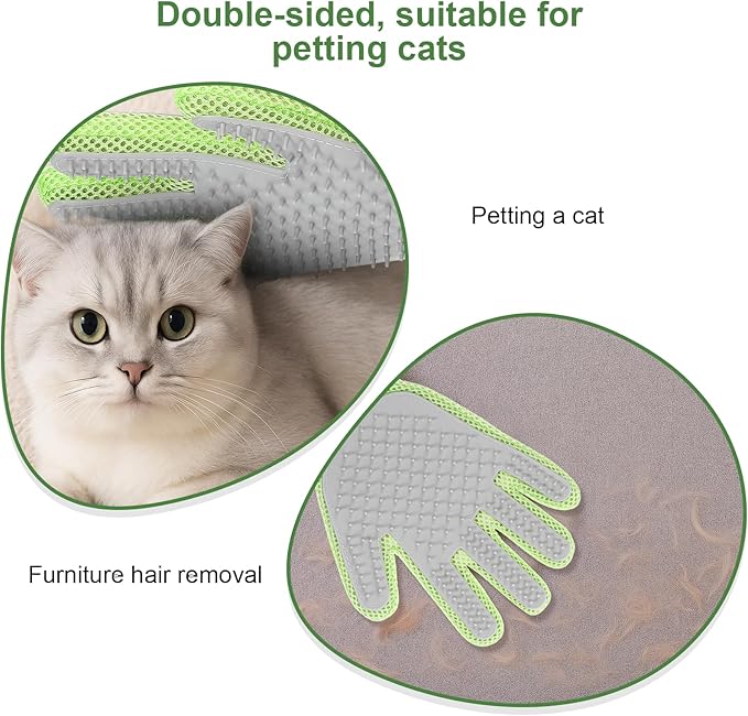 2 in 1 Pet Grooming Glove for Cats & Dogs, Efficient Deshedding Brush Pet Long Short Fur Removal Glove, Gentle Massaging Puppy Kitten Bathing Grooming Brush Tool, Easy Clean Floating Hair Mitt-PawvioPets