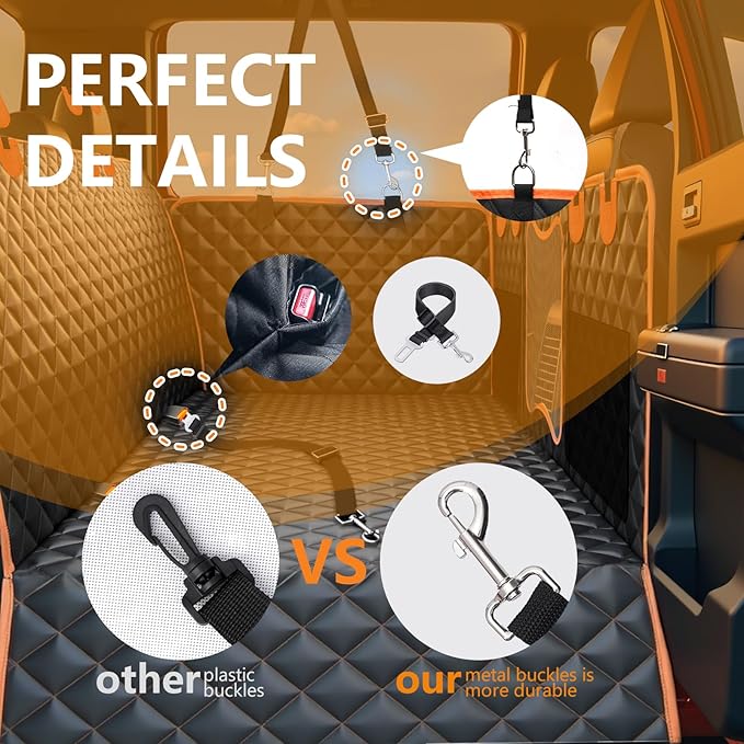 Back Seat Extender for Dogs,Dog Car Seat Cover for Back Seat with Hard Bottom Holds 500 lbs,Car Seat Protector,Waterproof Extender for Dogs,Dog HammockPet Bed for Full-Size Cars,SUVs, Small Trucks-PawvioPets