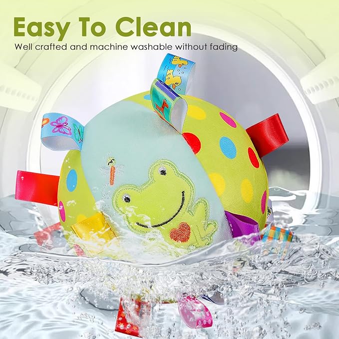 Dog Squeaky Plush Toy with Straps, 6-Inch Soft Stuffed Ball with Cotton Material and Bell Built-in, Pet Interactive Fetch Toy for Small to Large Dog-PawvioPets