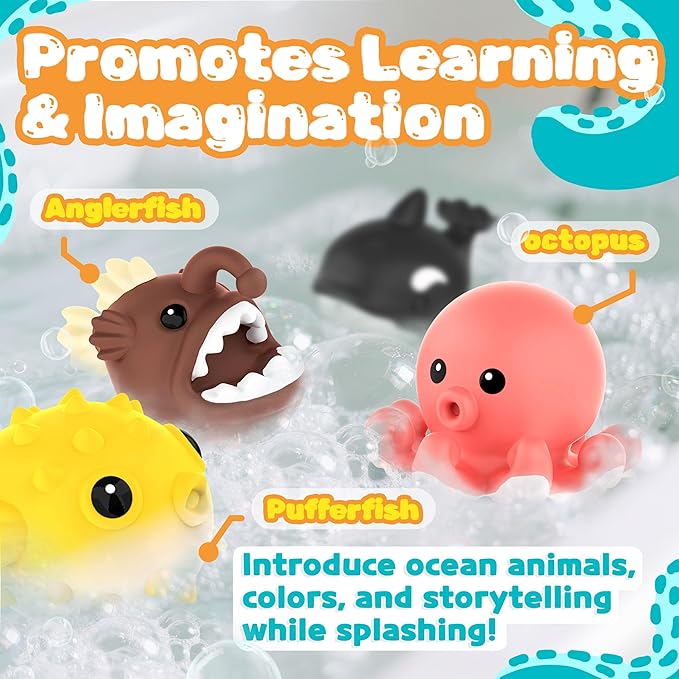 8 PCS Ocean Animal Bath Toys Mold Free Infant Bath Tub Toys for 12 Months - No Hole Bathtub Toys for Toddlers 1-3 Water Pool Toys for Baby Toddler Ages 1+-PawvioPets