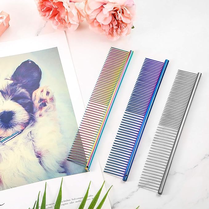 3 Pcs Stainless Steel Combs for Matted Hair - Grooming Clippers with Guide Combs for Removing Tangles and Knots in Long Haired Dogs and Cats-PawvioPets