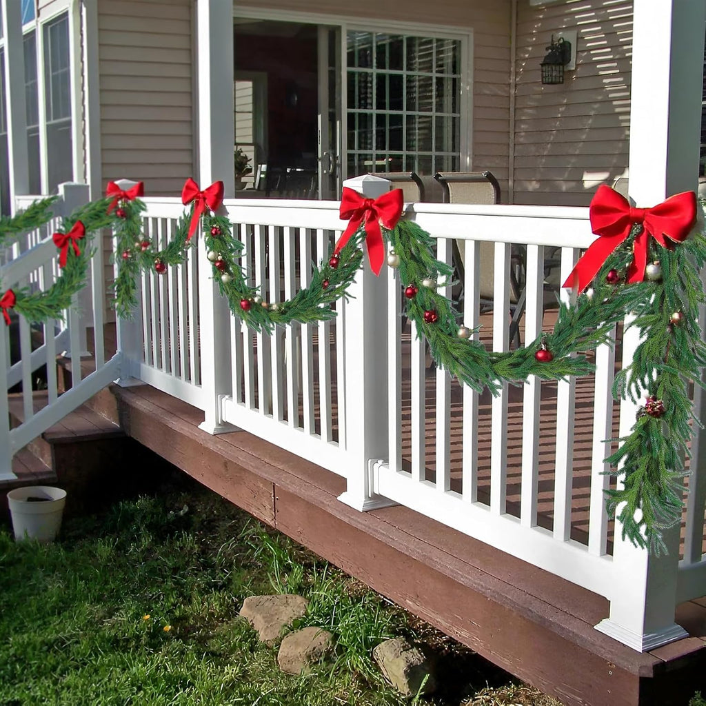 Hananona 4 Pcs 6 Ft Artificial Norfolk Pine Garlands, Realistic Pine Garland, Green Artificial Greenery Garland for Table, Mantle, Wall, Indoor, Outdoor Winter Christmas Decorations (4, 6 FT)